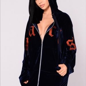 Fashion Nova Velvet Paris Hoody in Navy